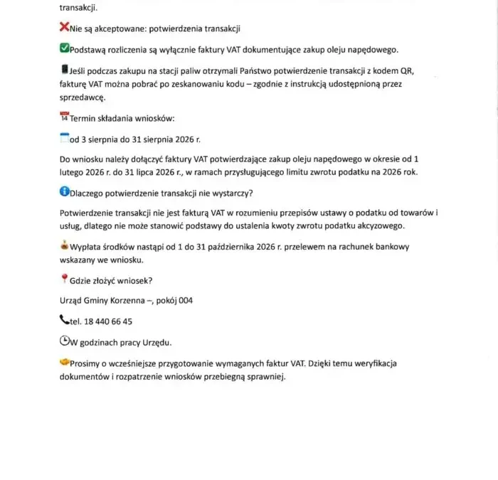 Zasady przyjmowania wniosków o zwrot podatku akcyzowego w sierpniu 2026 r.