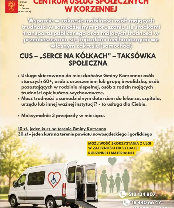 Taksówka społeczna w gminie Korzenna – nowa usługa dla seniorów i osób z niepełnosprawnościami