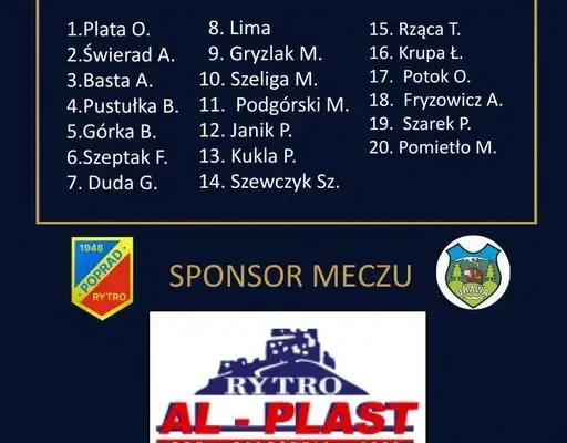 Poprad Rytro ogłasza kadrę na niedzielny mecz z Orawą Jabłonka