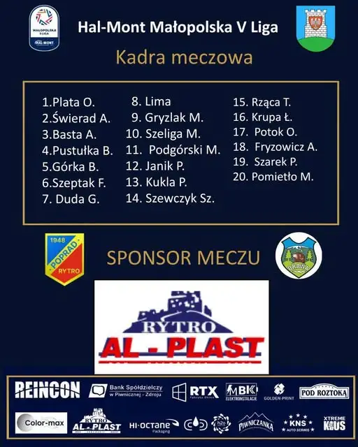 Poprad Rytro ogłasza kadrę na niedzielny mecz z Orawą Jabłonka