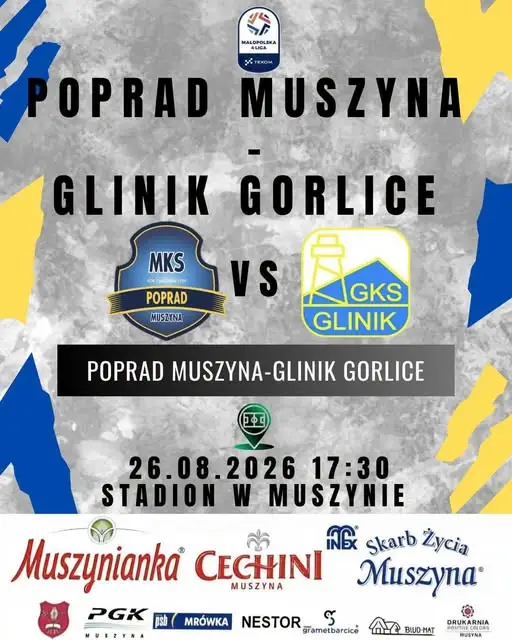 Mecz MKS Poprad Muszyna z Glinikiem Gorlice już jutro na stadionie w Muszynie