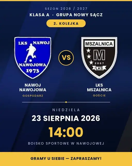 2. kolejka Klasy A: Nawojowa podejmuje LKS Mszalnica