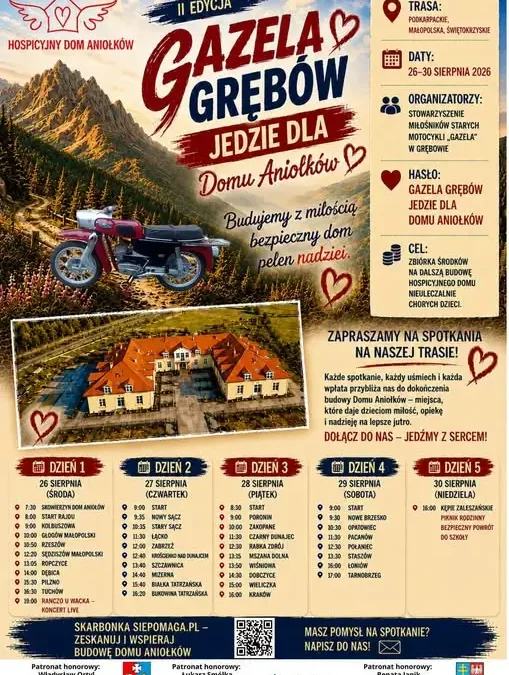 II Charytatywny Rajd Motocyklowy „Gazela Grębów” już jutro w Łącku – wsparcie dla Hospicyjnego Domu Aniołków
