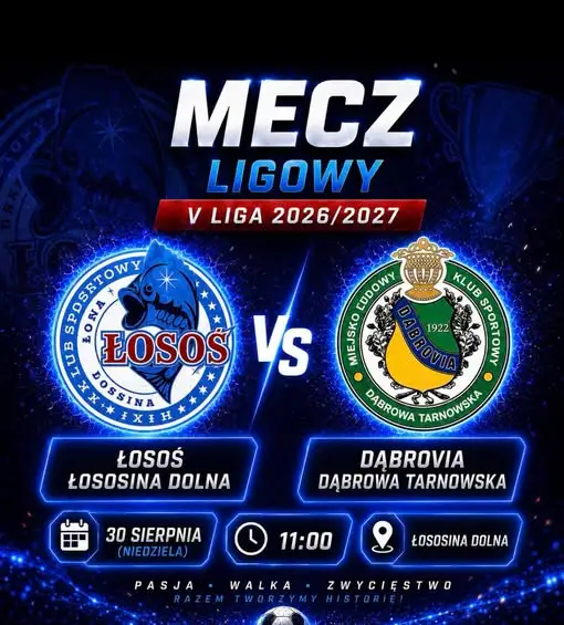 Łosoś Łososina Dolna podejmie Dąbrovię Dąbrowa Tarnowska w niedzielnym meczu V Ligi