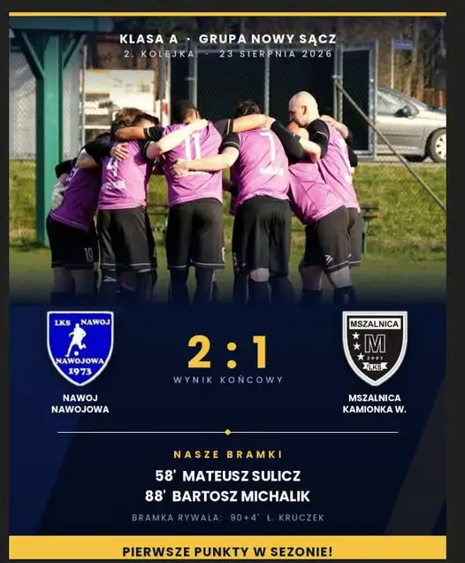 Nawoj Nawojowa wygrywa z Mszalnicą 2:1 w 2. kolejce klasy A
