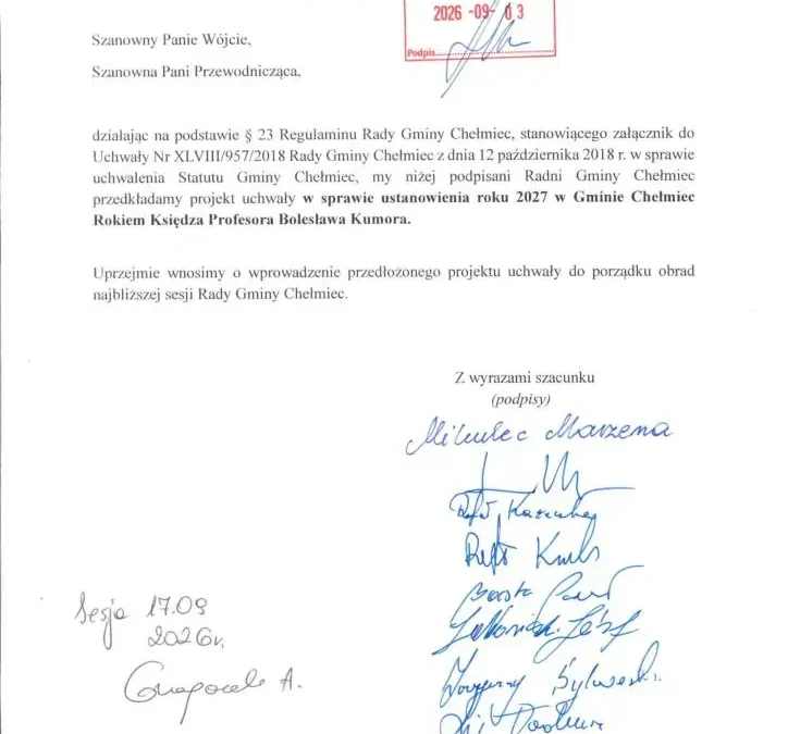 Gmina Chełmiec ustanowiła rok 2027 Rokiem Księdza Profesora Bolesława Kumora