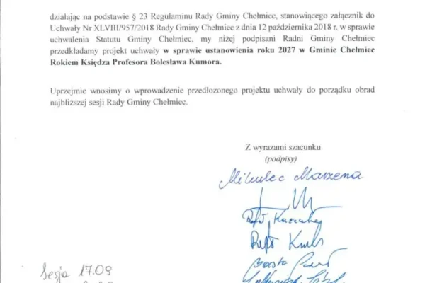 Gmina Chełmiec ogłasza rok 2027 Rokiem Księdza Profesora Bolesława Kumora