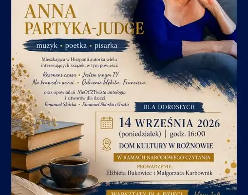 Spotkanie autorskie z Anną Partyką-Judge w Rożnowie już 14 września