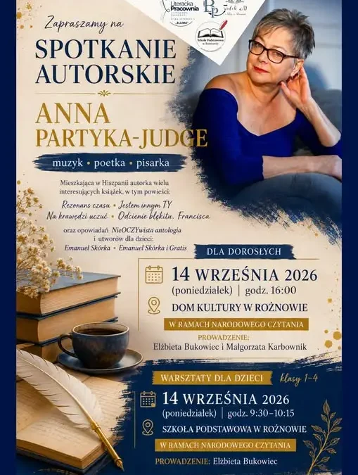 Spotkanie autorskie z Anną Partyką-Judge w Rożnowie już 14 września