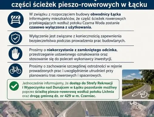 Czasowe zamknięcie ścieżek rowerowych w Łącku z powodu budowy obwodnicy