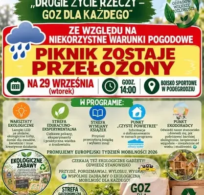 Piknik Edukacyjno-Ekologiczny w Podegrodziu przełożony na 29 września