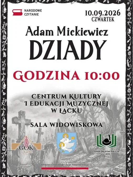 Narodowe Czytanie 2026 w Łącku: Dziady Adama Mickiewicza w Centrum Kultury