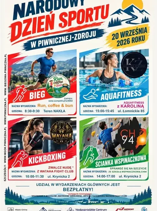 Narodowy Dzień Sportu po raz pierwszy w Piwnicznej-Zdroju – 4 bezpłatne treningi 20 września