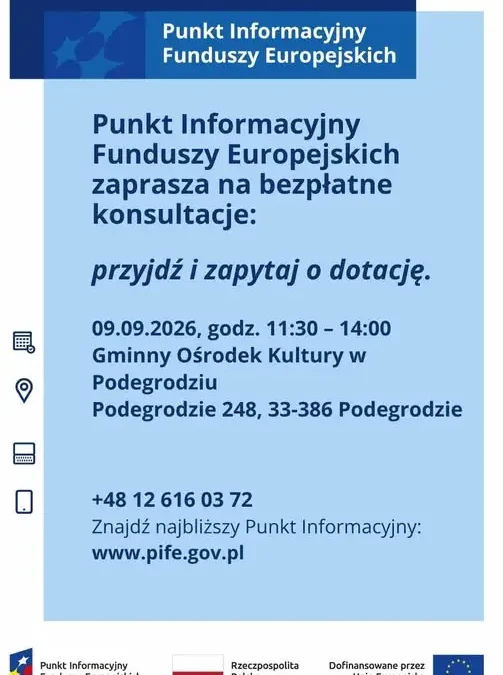 Bezpłatne konsultacje o dotacjach w Podegrodziu – przyjdź i zapytaj