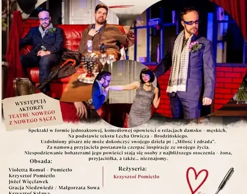 Teatr Nowy z Nowego Sącza wystąpi w Podegrodziu. Spektakl „Miłość i zdrada” już 17 września