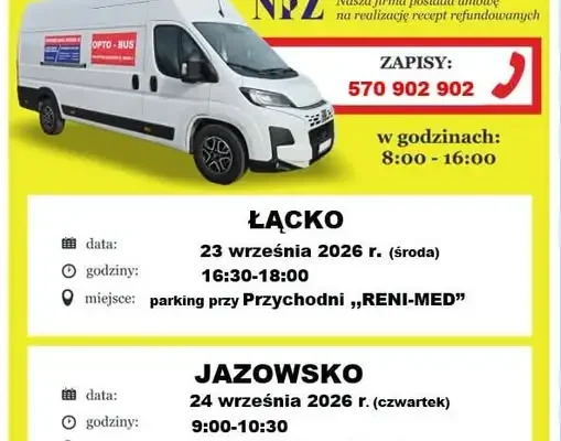 Bezpłatne badania wzroku w gminie Kadcza – Opto-Bus odwiedzi Łącko i Jazowsko