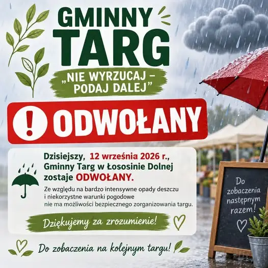 Gminny Targ w Łososinie Dolnej odwołany z powodu ulew. Kolejna okazja 19 września w Tęgoborzy