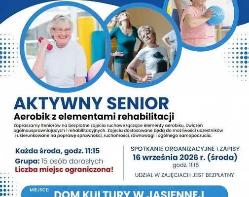 Aktywny senior w Jasiennej: bezpłatny aerobik z rehabilitacją startuje 16 września