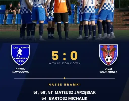 Nawoj Nawojowa rozbił Orła Wojnarowa 5:0. Hat-trick Jarzębiaka