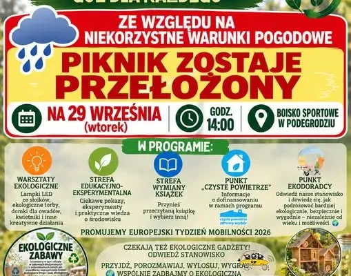 Piknik ekologiczny w Podegrodziu przełożony na 29 września