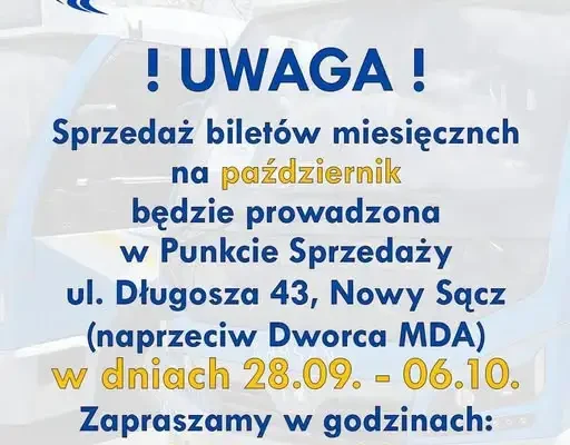 Komunikacja Podegrodzie: rusza sprzedaż biletów miesięcznych na październik