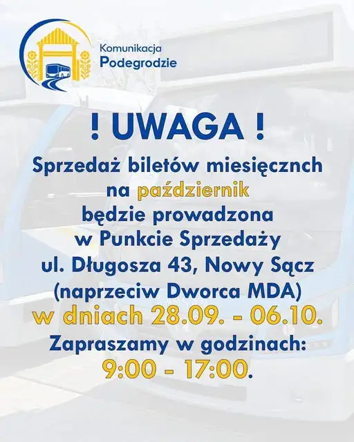 Komunikacja Podegrodzie: rusza sprzedaż biletów miesięcznych na październik