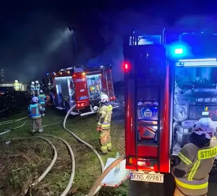 Pożar budynku gospodarczego w Olszanie. Nocna akcja strażaków z OSP Podegrodzie