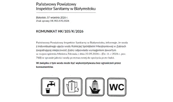 Woda w Zubrach zdatna do picia – Sanepid wydał pozytywny komunikat