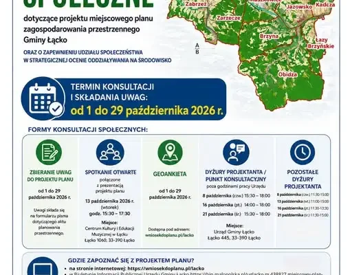 Konsultacje społeczne projektu planu zagospodarowania przestrzennego Gminy Łącko