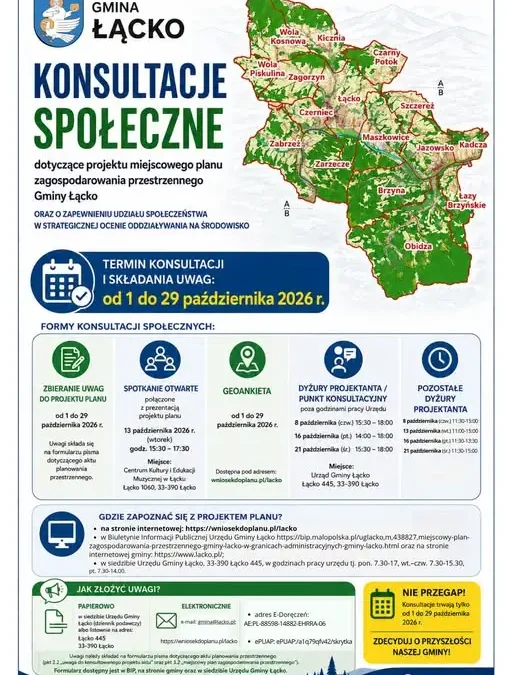 Konsultacje społeczne projektu planu zagospodarowania przestrzennego Gminy Łącko