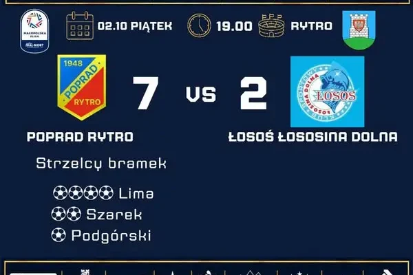 Poprad Rytro rozbił Łososia Łososina Dolna 7:2 w meczu przy sztucznym oświetleniu