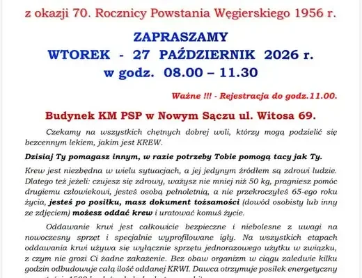 VII Międzynarodowa Akcja Krwiodawstwa „Polak – Węgier. Jedna krew!” w Nowym Sączu