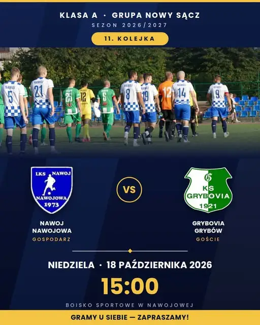 LKS Nawojowa podejmie Grybovię Grybów w 11. kolejce klasy A