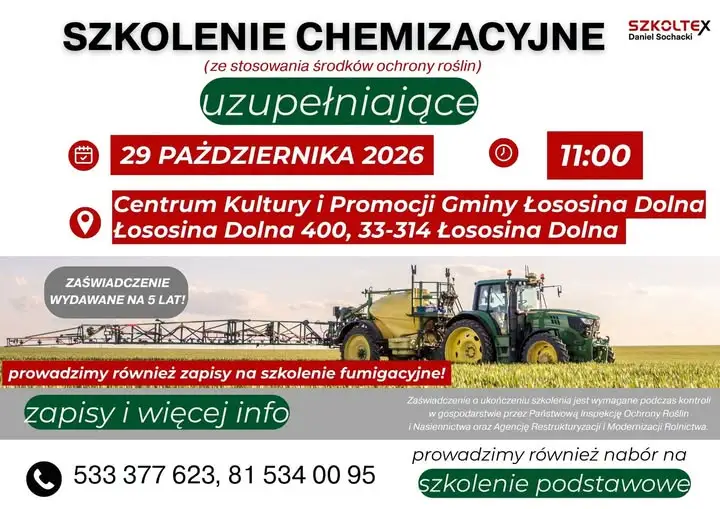 Szkolenie dla rolników z Łososiny Dolnej – odnowienie uprawnień do środków ochrony roślin