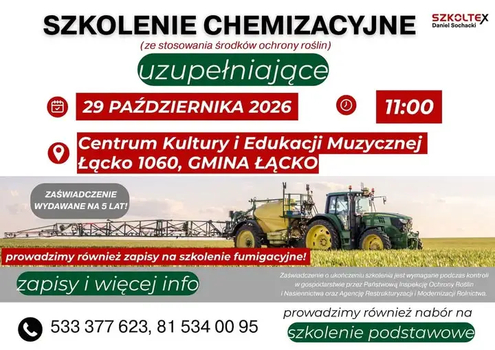Szkolenie ze stosowania środków ochrony roślin w Łącku – 29 października