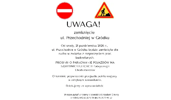 Ulica Przechodnia w Gródku zamknięta od 21 października